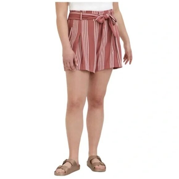 Torrid Self Tie Mid Short Stripe‎ Dusty Rose Polyester NWT Women's Size 20 - Picture 1 of 10
